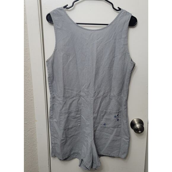Junk Food X Disney Gray Embroidered Mickey Mouse Linen Blend Shorts Romper Med - Picture 1 of 9
